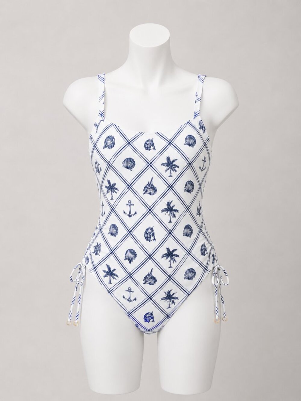Shade & Shore Nautical One Piece Swimsuit L 12-14 Shell Anchor Print NWT